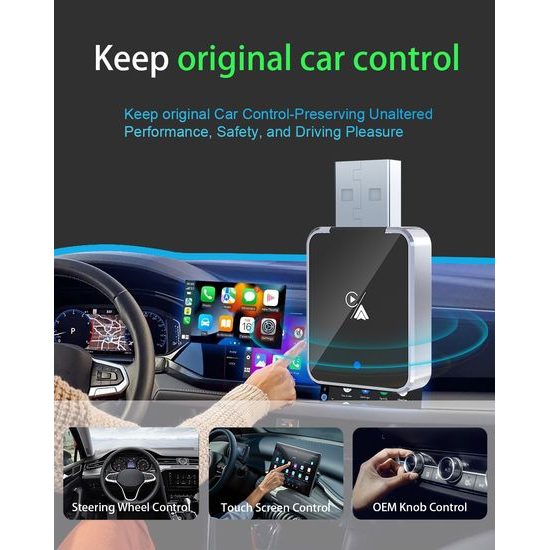 Ασύρματος Προσαρμογέας για CarPlay και Android Auto, Plug & Play, Αλουμίνιο, CA19