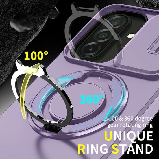 Camslide Stand Schutzhülle für Samsung Galaxy A27 - Integrierter Metallständer mit 360° Drehung - Kamera-Schiebeschutz - Lila