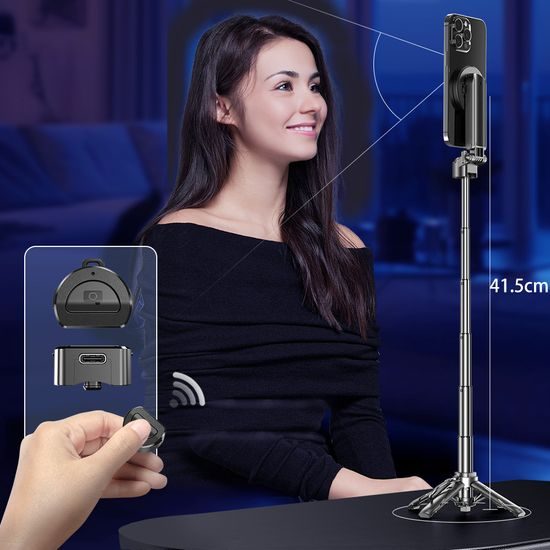 Blavec MagSafe Selfie Stick mit Stativ, Bluetooth Fernbedienung und Halterung - 41 cm - Schwarz