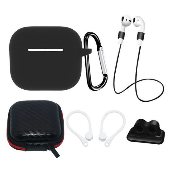 Set silikonskih futrola za AirPods 3 s futrolom, kukicom za uho, remenom oko vrata, držačem za remen za sat i karabinerom, crna