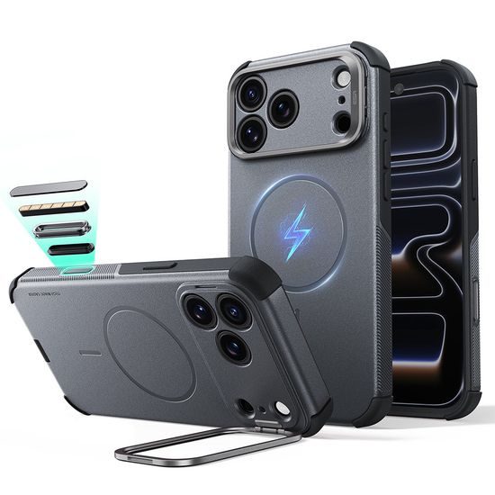 Kryt ESR Cyber Tough Kickstand MagSafe, iPhone 17 Pro / 18 Pro, sivý