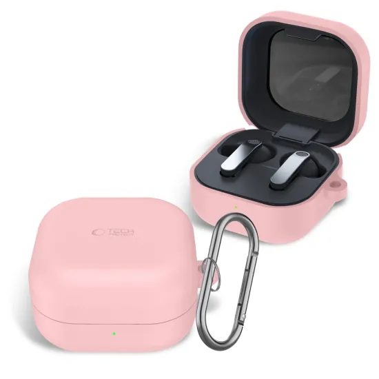 Tech-Protect Silikon Schutzhülle für Samsung Galaxy Buds 4 / 4 Pro - Kabelloses Laden - Mit Karabiner - Rosa