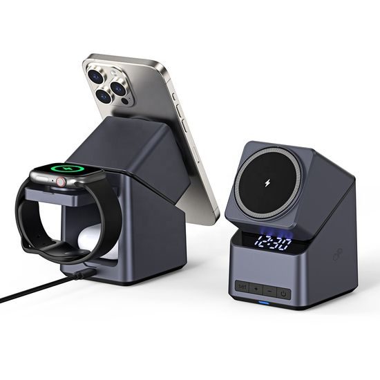 3σε1 ασύρματος φορτιστής 15W με ξυπνητήρι και αυτόματη περιστροφή