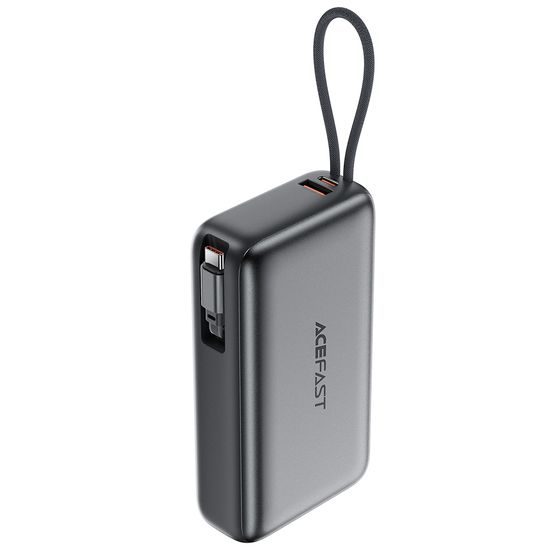 Acefast Powerbank (M34) 20.000 mAh - met Uitschuifbare USB-C Kabel - PD45W Snelladen - Grijs
