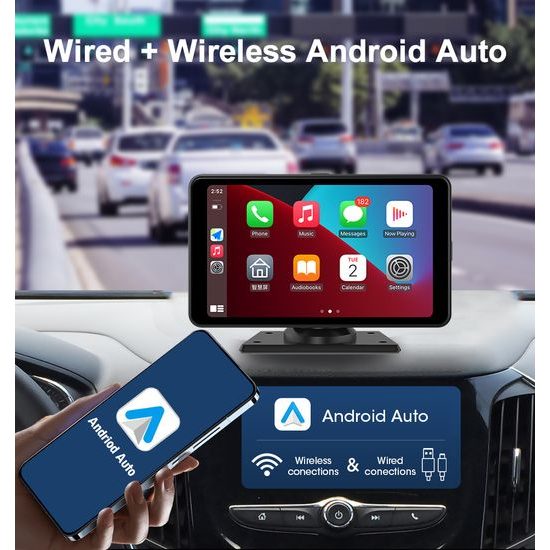 7" CarPlay zaslon za auto s bežičnim CarPlay i Android Auto, 2K autokamerom i stražnjom kamerom
