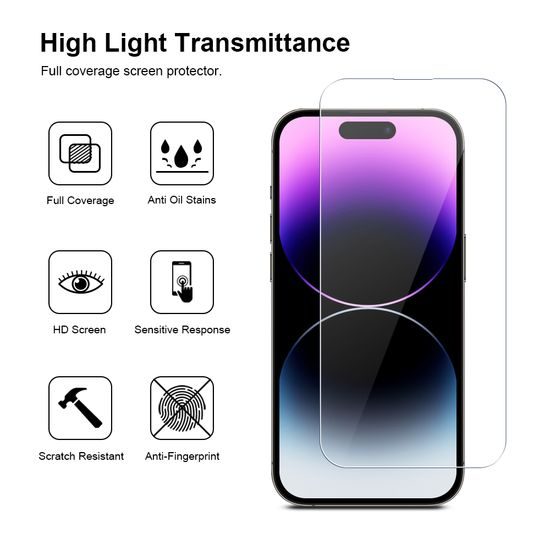 JP Long Pack Προστατευτικά Γυαλιά Οθόνης, 3 γυαλιά για τηλέφωνο με εφαρμογέα, iPhone 14 Pro MAX