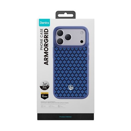 iPhone 17 Pro / 18 Pro vāciņš – Benks Magnetic Armor Pro Kevlar metāla rāmis ar MagSafe – zils