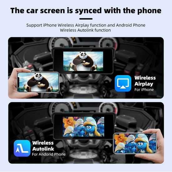 Motocyklowy wyświetlacz IPS 8,1" z bezprzewodowym Apple CarPlay i Android Auto