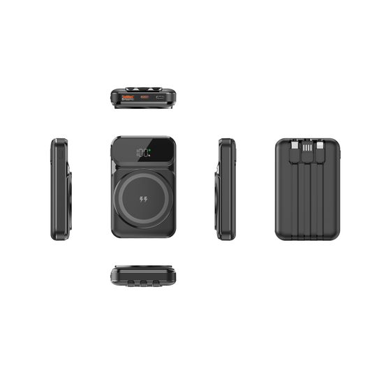 MagSafe 15W ασύρματη PowerBank, 10.000 mAh με 3 ενσωματωμένα καλώδια, μέγεθος S, μαύρη