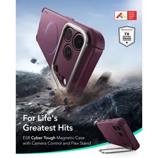 ESR Cyber Tough Kickstand Case für iPhone 17 Pro Max / 18 Pro Max - MagSafe kompatibel - Weinrot
