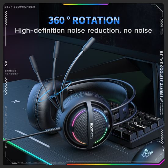 Onikkuma X88 Gaming slušalice s mikrofonom, RGB osvjetljenje, crne