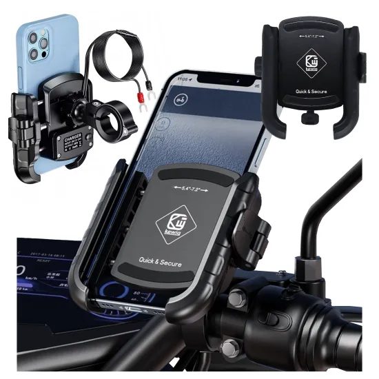 Kewig 360° Motociklistični držalo za telefon z polnjenjem 36 W, USB-C, črn