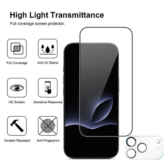 JP Full Pack Σκληρυμένων Γυαλιών, 2x 3D γυαλί με εφαρμοστή + 2x γυαλί για φακό, iPhone 17 Pro Max