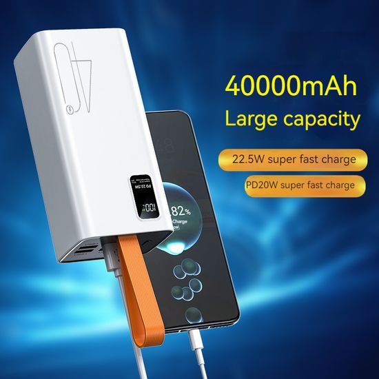 Power Bank 40000mAh, PD 22,5W, QC3.0, bianco