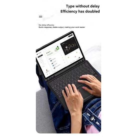 JP Μαγνητική θήκη με αποσπώμενο πληκτρολόγιο Bluetooth, touchpad, οπίσθιο φωτισμό, περιστρεφόμενη βάση και θήκη για stylus, Samsung Galaxy Tab S9+ / S10+ / S7 FE / S9 FE+, μαύρη