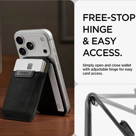 Spigen MagSafe Slim Fold Tripod S314-4 magnetiline kaardihoidja ja alus iPhone'ile kuni 12 kaardile – must
