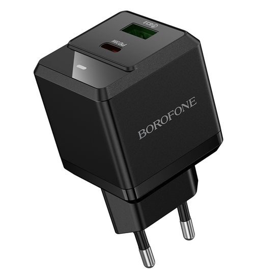 Προσαρμογέας Borofone BN19 Intenso GaN - USB + USB-C, PD, 20W, QC 3.0, 3A, μαύρο