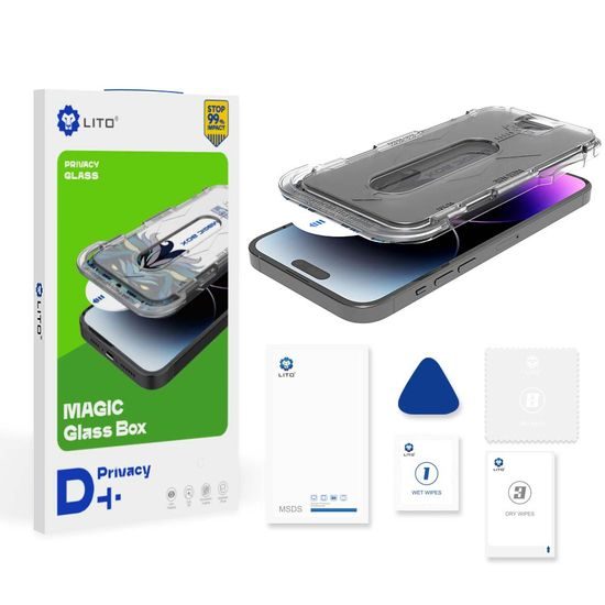 Lito Magic Glass Box D+ Tools, Tvrzené sklo, iPhone 13 Pro Max / 14 Plus, Privacy