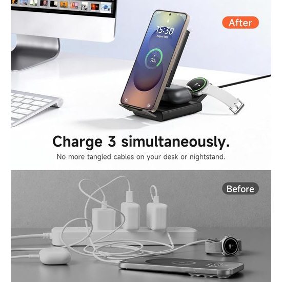 Suritch 3σε1 αναδιπλούμενος ασύρματος σταθμός φόρτισης για συσκευές Samsung, μαύρος