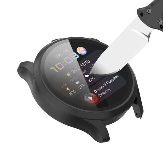 Husă 2 în 1 cu folie de sticlă, pentru Huawei Watch GT 2, 42 mm, neagră