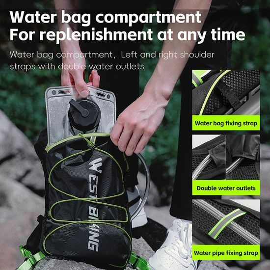 West Biking Multifunkcijski nahrbtnik z vodno vrečko, črno-zelen