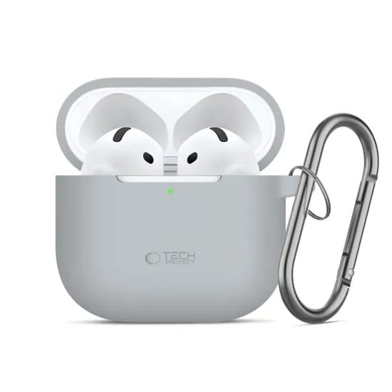 Tech-Protect Siliconen Hoesje voor Apple AirPods 4 / 5 - met Karabijnhaak - Grijs
