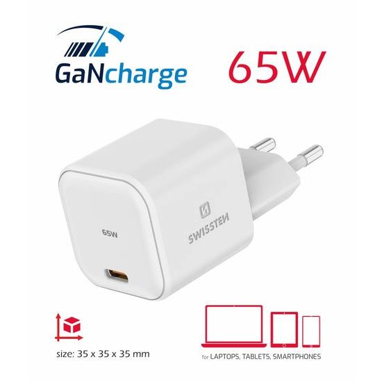 Swissten φορτιστής δικτύου GaN 1x USB-C 65W, Power Delivery, λευκός