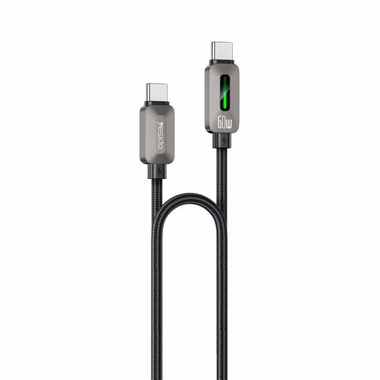 Yesido USB-C – USB-C laidas, 60 W, 3 A, 1,2 m – juoda