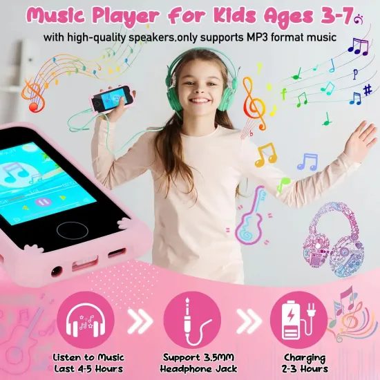 Pametni telefon za otroke z igrami, MP3, dvojno kamero in zaslonom na dotik, roza samorog