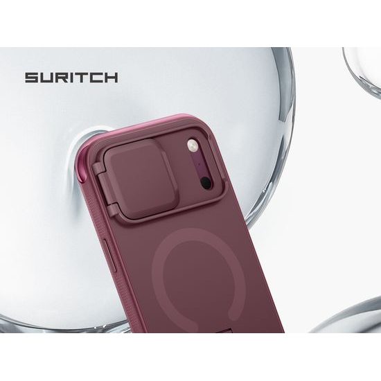 Husă Suritch AirBounce Bumper MagSafe Kickstand CamProtector, iPhone 17 Pro Max / 18 Pro Max, vișiniu