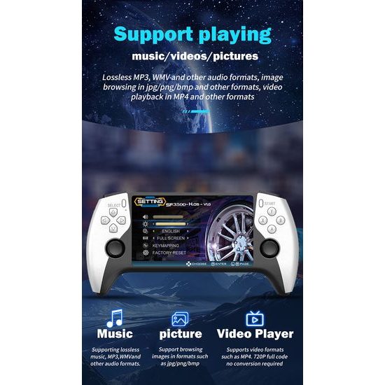 SF3500 Přenosná herní konzole s 5″ IPS displejem, 3000 mAh a TV výstupem