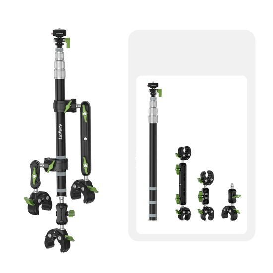 LanParte PMH-C3 supporto telescopico per fotocamere 360° e action cam per moto, 1,5 m, fissaggio a 3 punti, sistema a sgancio rapido