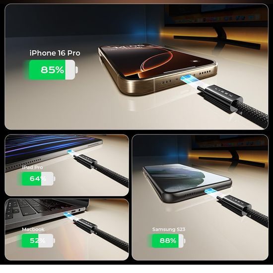 Lisen Datový kabel USB-C, 60 W, 480 Mb/s, 5 ks, 1 m / 1 m / 2 m / 2 m / 3 m, černý