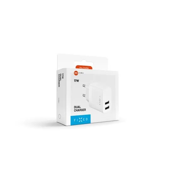 Hálózati töltő FIXED 2x USB, 17W, Smart Rapid Charge, fehér
