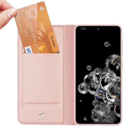 Dux Ducis Skin Leather case, husă tip carte, Samsung Galaxy S21 Plus 5G, roz