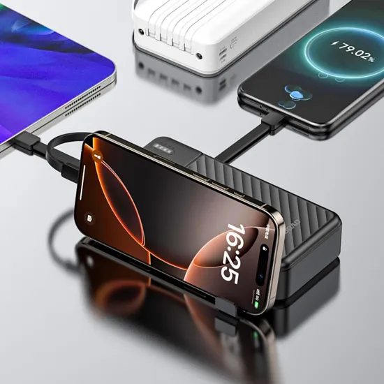 Dudao K11 Pro power bank с вградени кабели, 20000mAh, черна