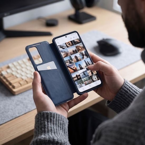 Tech-Protect Smart Wallet Schutzhülle für Samsung Galaxy S26 FE - Kartenfach und Smart Window - Blau