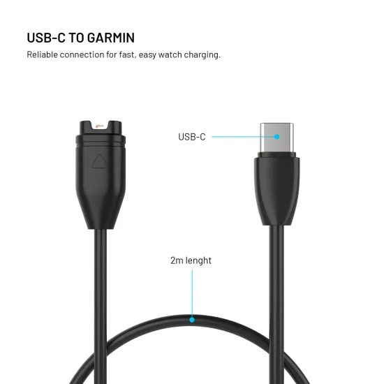 FIXED USB-C töltőkábel Garmin Forerunner / Fenix / Venu / Vívoactive / Instinct készülékekhez, 2m, fekete