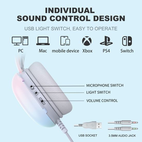 Onikuma X25 Cuffie Gaming con microfono, RGB, bianco