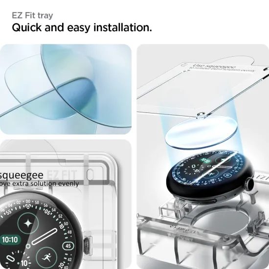 Google Pixel Watch 3 / 4 / 5 (41 mm) aizsargstikls – Spigen Elite Shield Ez Fit 2 hibrīdā pārklājuma komplekts 2 gab. ar uzstādīšanas rāmi