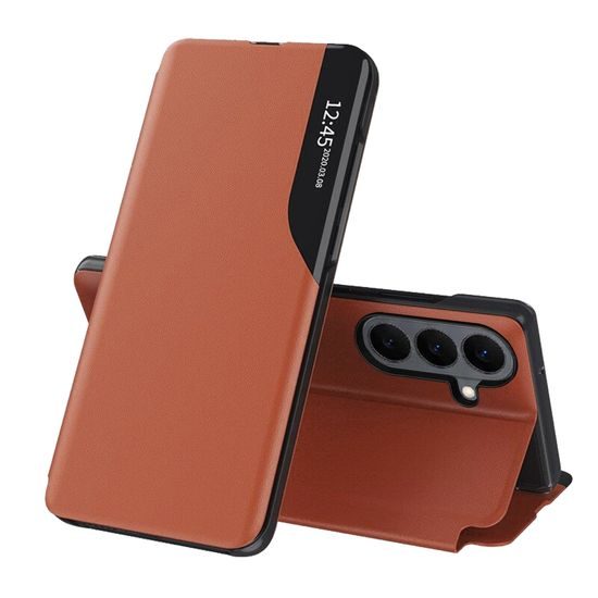 Eco Leather View Case Schutzhülle für Samsung Galaxy S26 - Flip Case mit Standfunktion - Orange