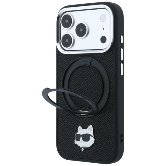 Karl Lagerfeld Leather Ring Stand 360 KC Pin MagSafe ümbris iPhone 17 Pro Max / 18 Pro Max – must