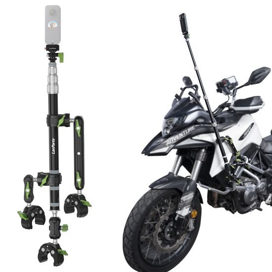 LanParte PMH-C3 supporto telescopico per fotocamere 360° e action cam per moto, 1,5 m, fissaggio a 3 punti, sistema a sgancio rapido