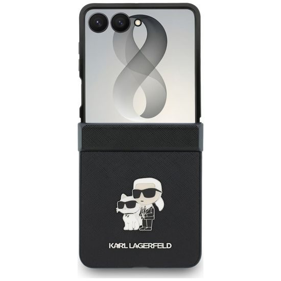 Samsung Galaxy Z Flip 8 vāciņš – Karl Lagerfeld Saffiano Karl&Choupette Metal Pin aizsargvāciņš – melns