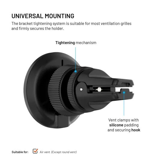 Autós tartó vezeték nélküli töltéssel FIXED MagRound 3, MagSafe, 25W, Qi2.2, fekete