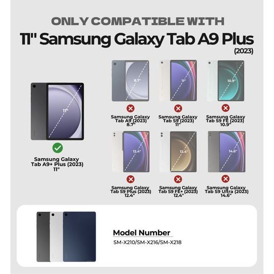 Dexnor 360 Περιστρεφόμενη θήκη, Samsung Galaxy Tab A9 Plus, μαύρη