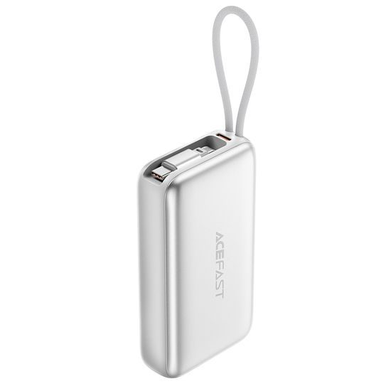 Acefast Powerbank (M32) 10.000 mAh - met Uitschuifbare USB-C Kabel - PD35W - Zilver