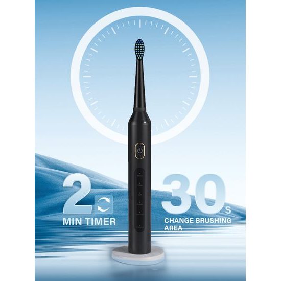 Szónikus elektromos fogkefe 4 fejjel, 30 000 rezgés/perc, 5 üzemmód, fekete