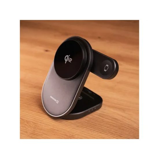 Swissten MagBase Αναδιπλούμενος ασύρματος φορτιστής 3σε1, Qi2, μαύρος