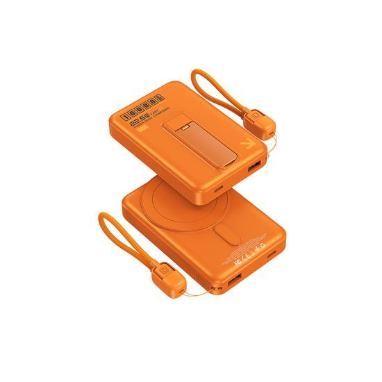 Ultra Slim MagSafe powerbank s stojalom in snemljivim kablom 20W, 10000 mAh, oranžna